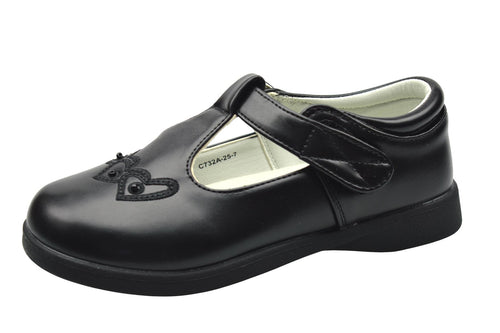 Girls' Infant Black PU Touch Fastening T-Bar School Shoes