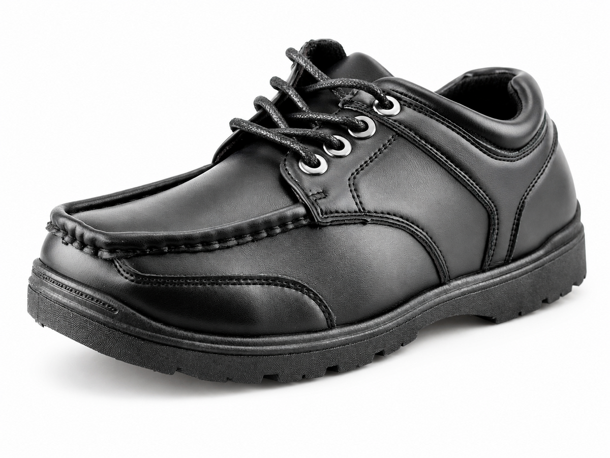 Boys Black PU Lace Up School Boat Shoes