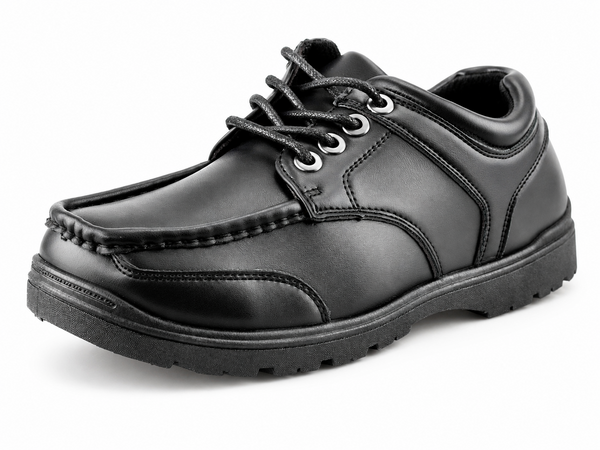 Boys Black PU Lace Up School Boat Shoes