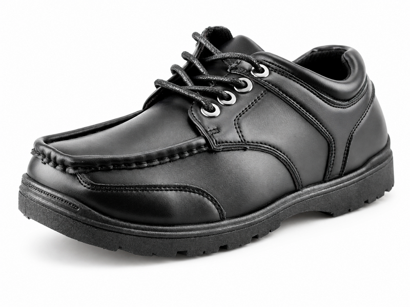 Boys Black PU Lace Up School Boat Shoes