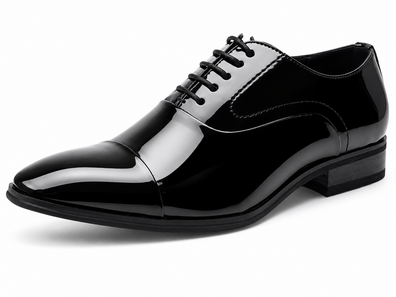 Men's Black Patent PU Capped Oxford Formal Smart Lace Up Shoes
