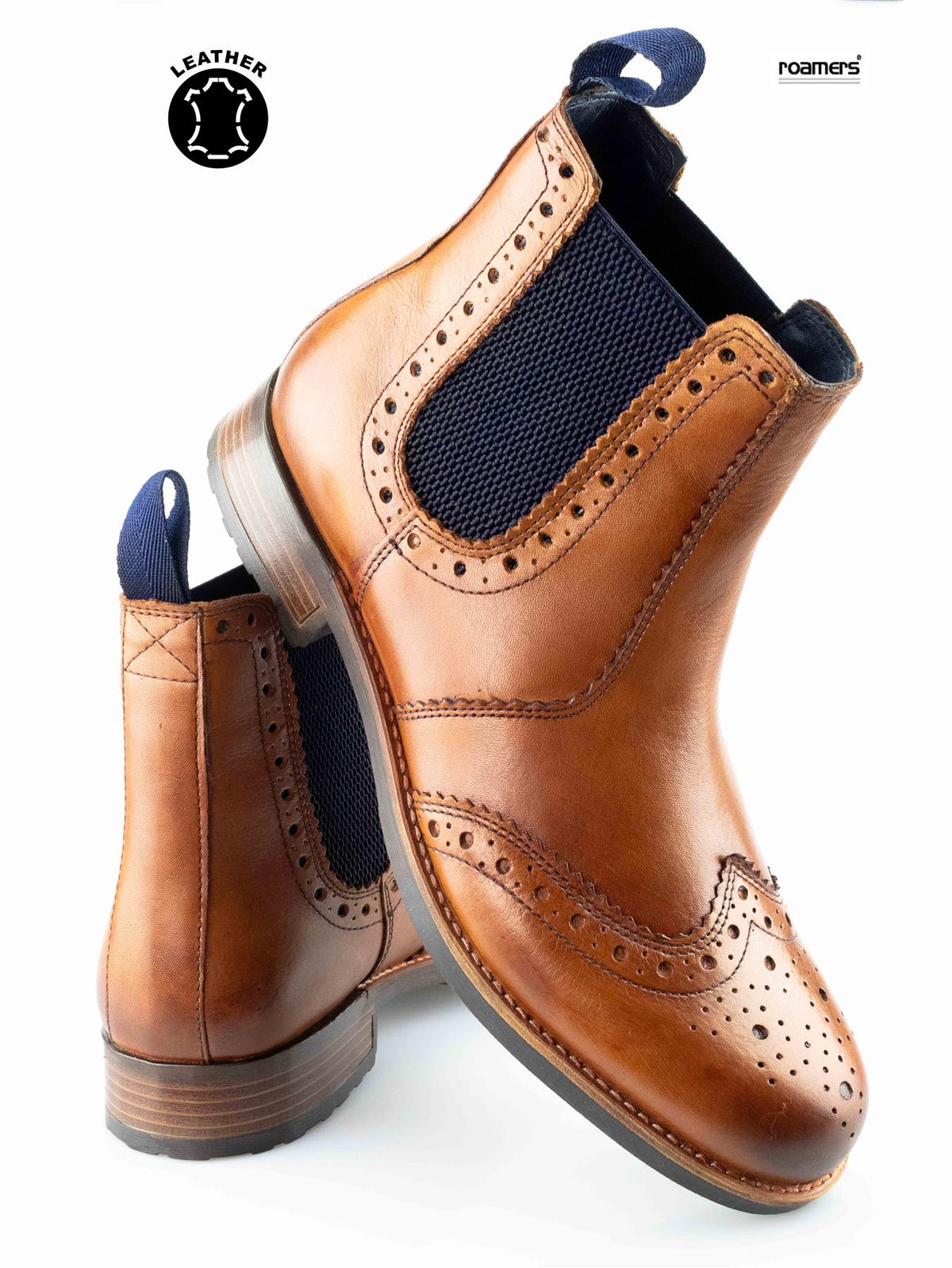 Men's Tan Burnished Softie Leather Brogue Chelsea Boots