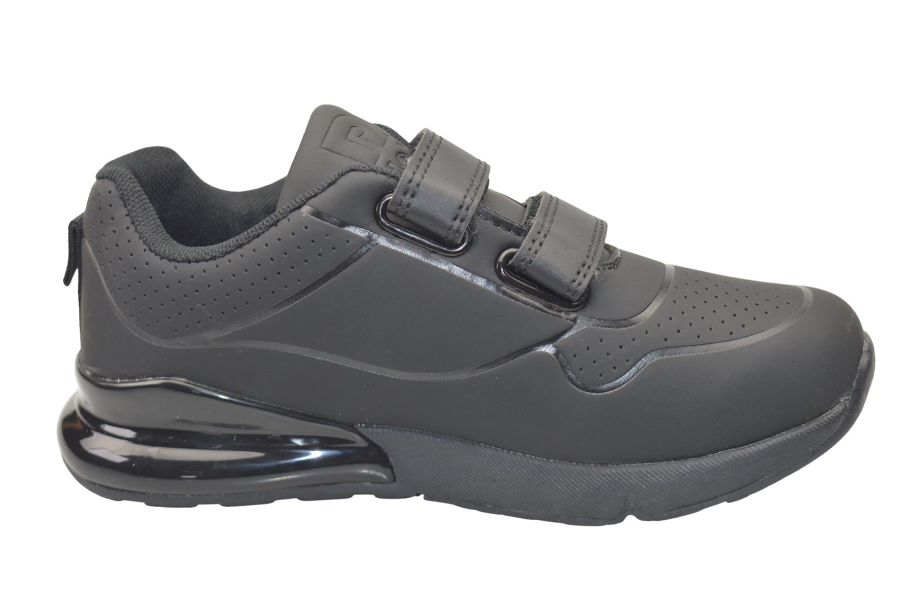 Boys Black PU School Trainers with Twin Bar Touch Fastening