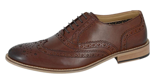 Men's Smart Leather Lace Up Oxford Brogue Shoes in Conker Brown and Tan