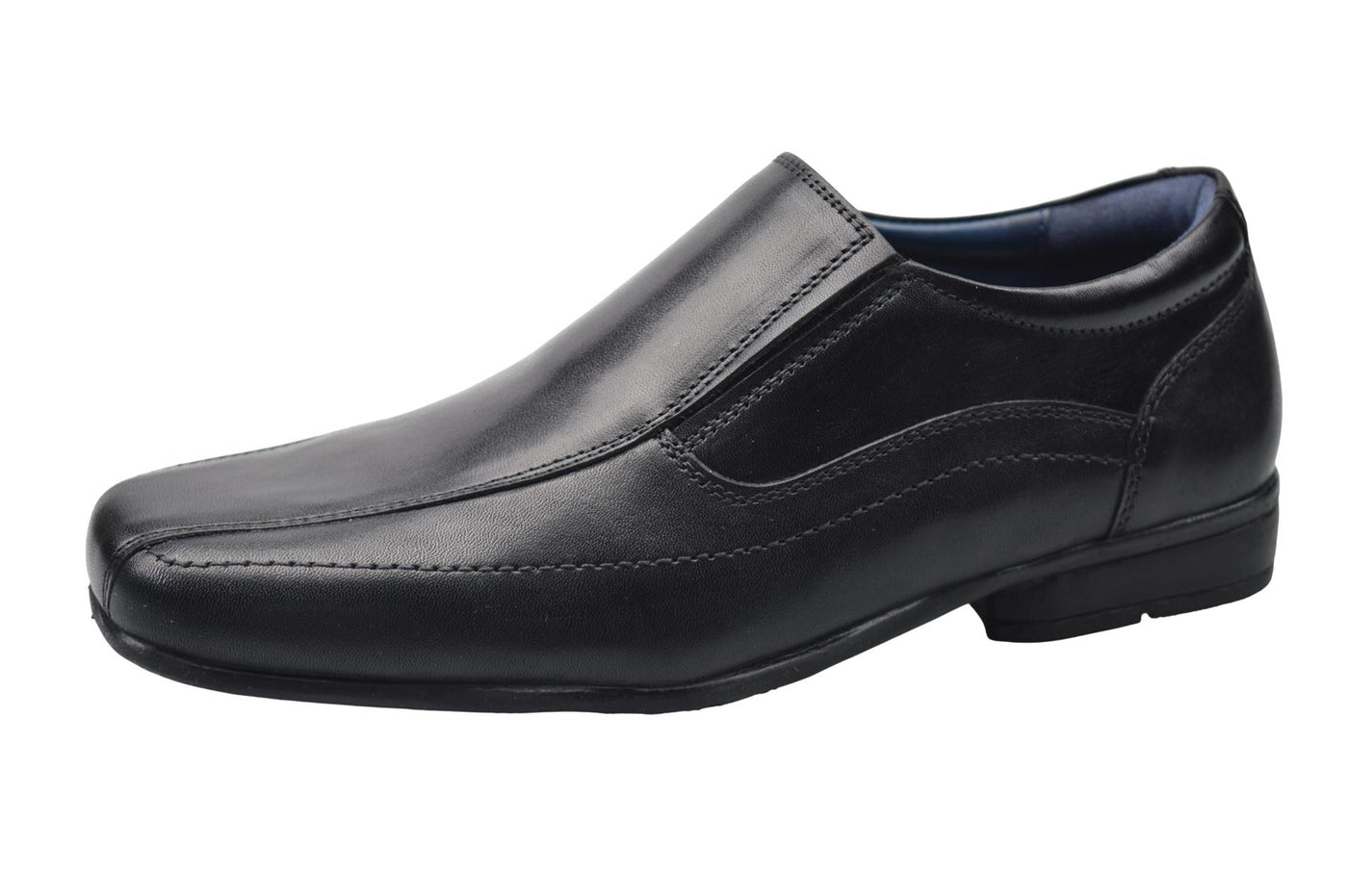 Boys Black Leather Twin Gusset Slip On School Shoes