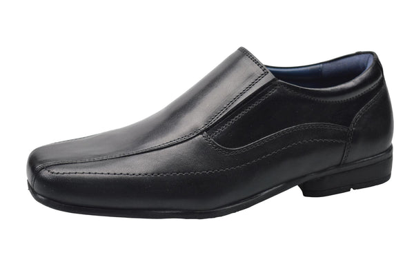 Boys Black Leather Twin Gusset Slip On School Shoes