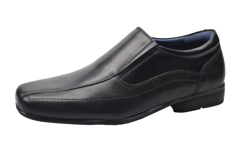 Boys Black Leather Twin Gusset Slip On School Shoes