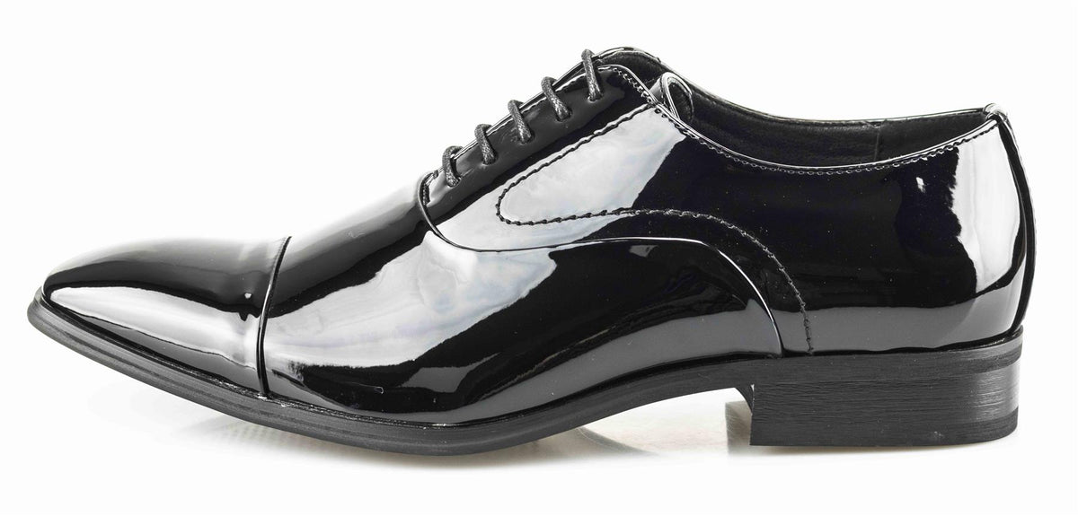 Men's Black Patent PU Capped Oxford Formal Smart Lace Up Shoes