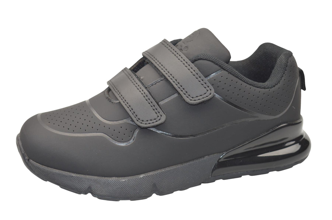 Boys Black PU School Trainers with Twin Bar Touch Fastening