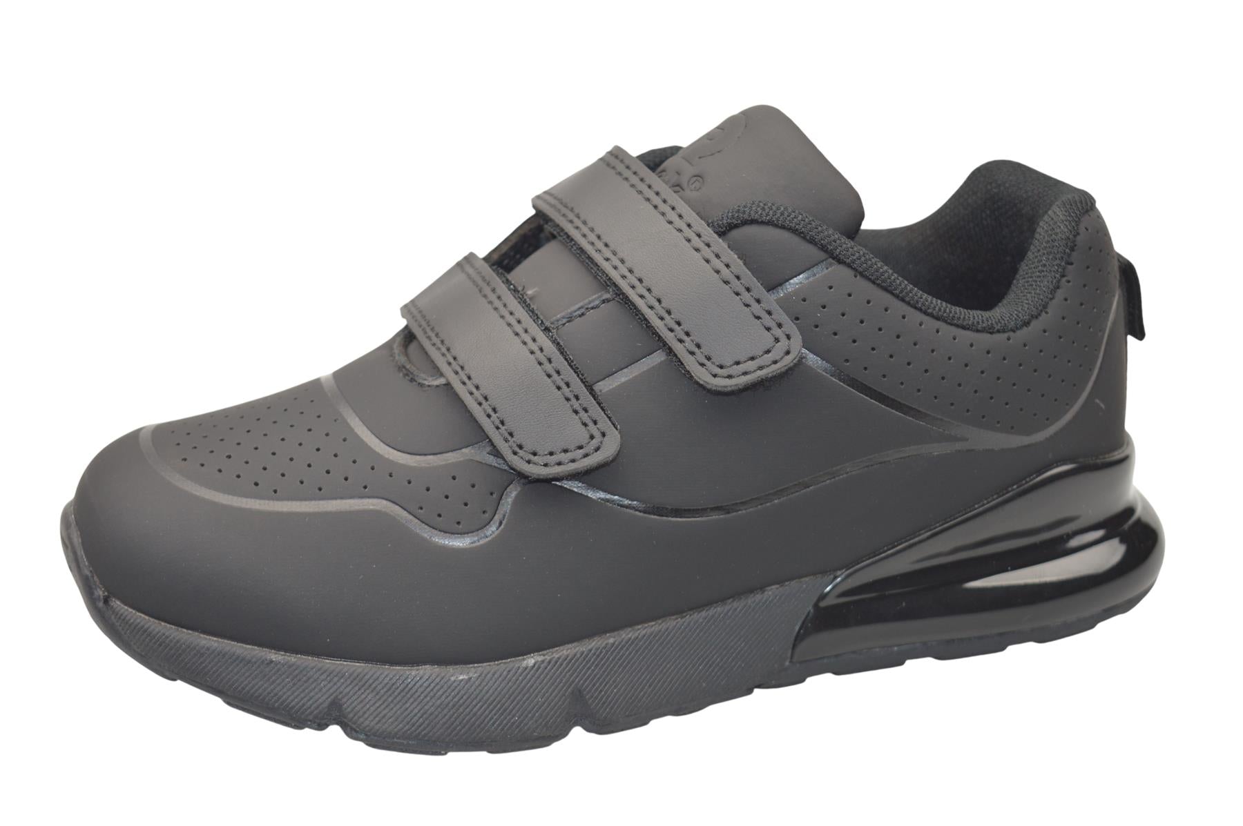 Boys Black PU School Trainers with Twin Bar Touch Fastening