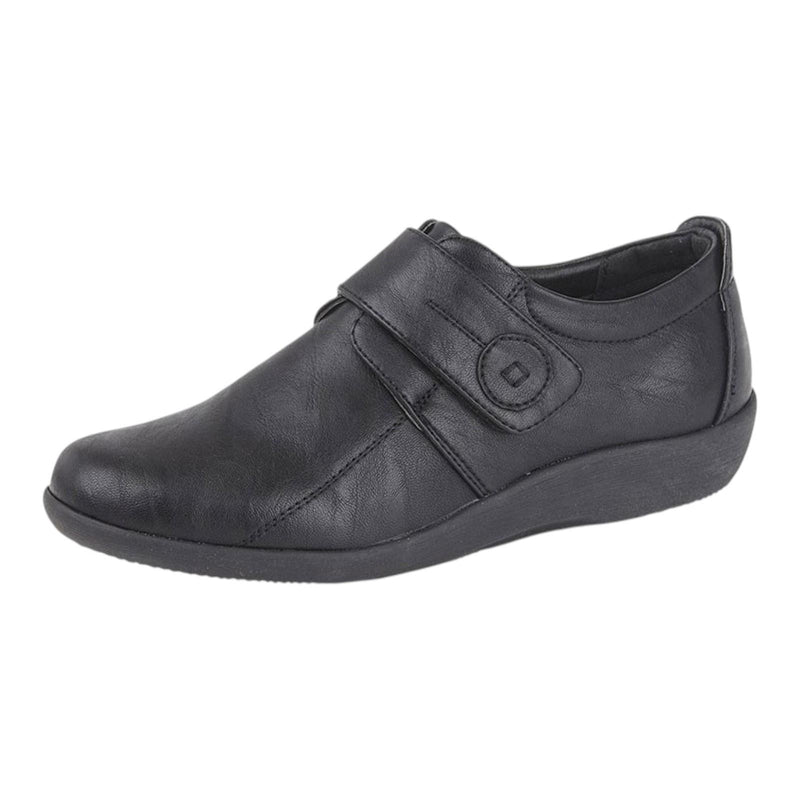 Womens Extra Wide EE Fit Black PU Touch Fastening Comfort Shoes