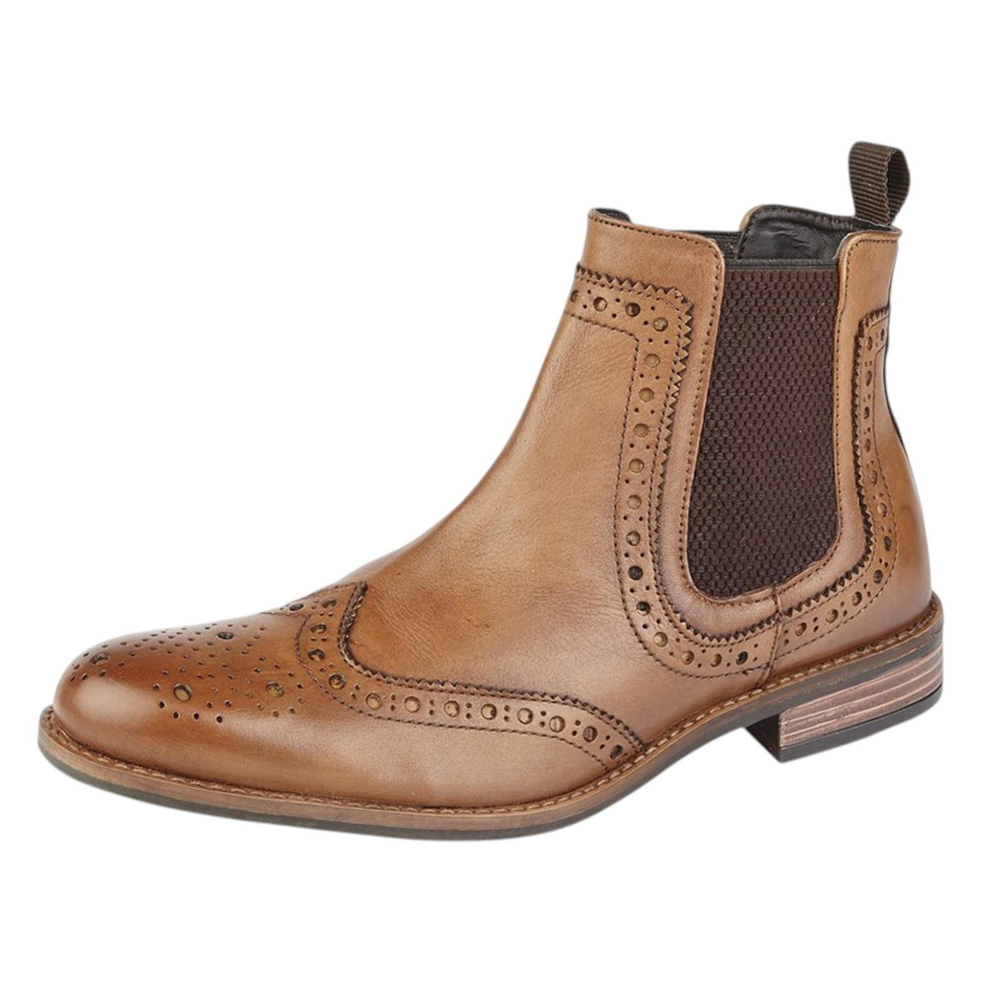 Mens Leather Brogue Twin Gusset Boots