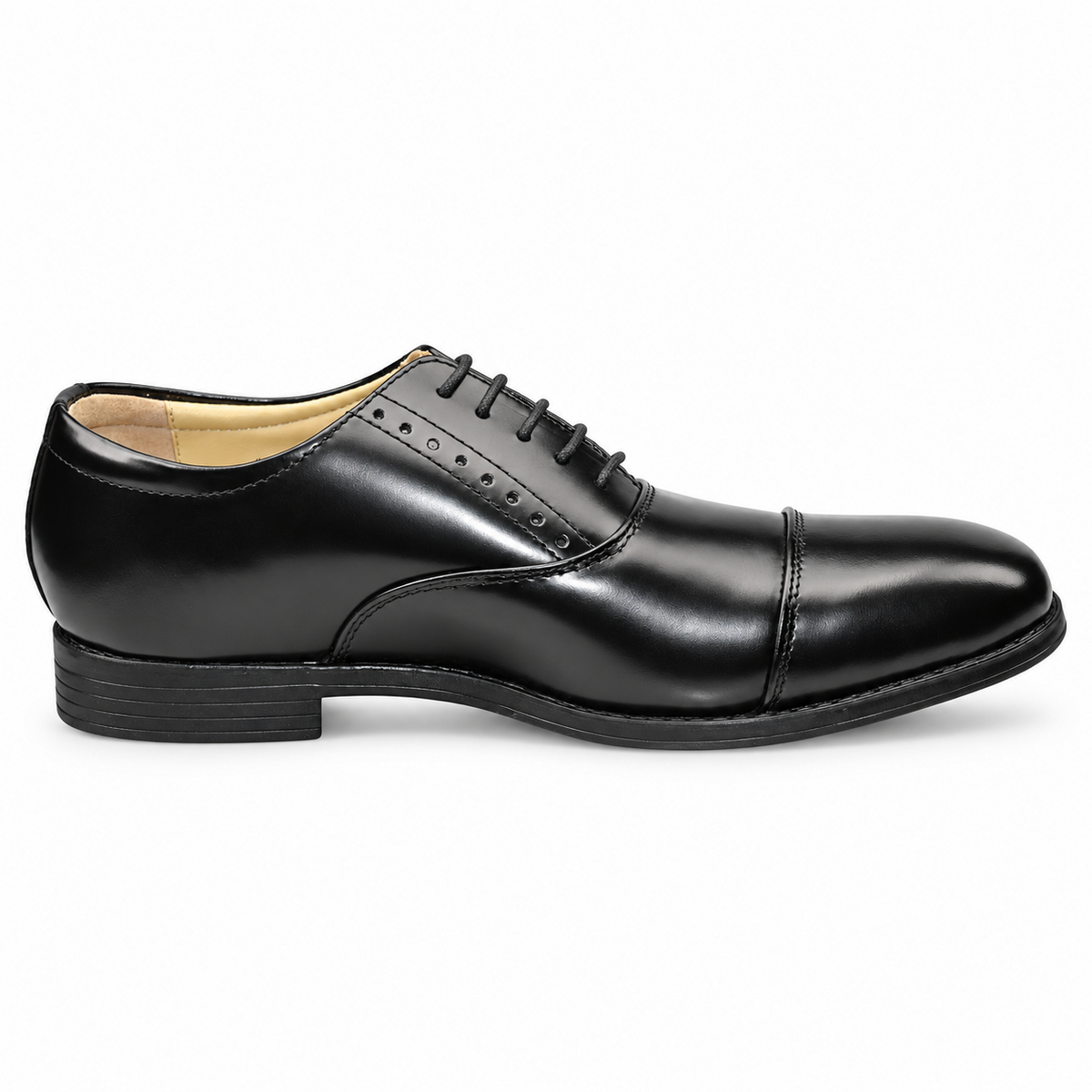 Men's Black Hi-Shine Leather Lace-Up Capped Oxford Comfort Smart Shoes