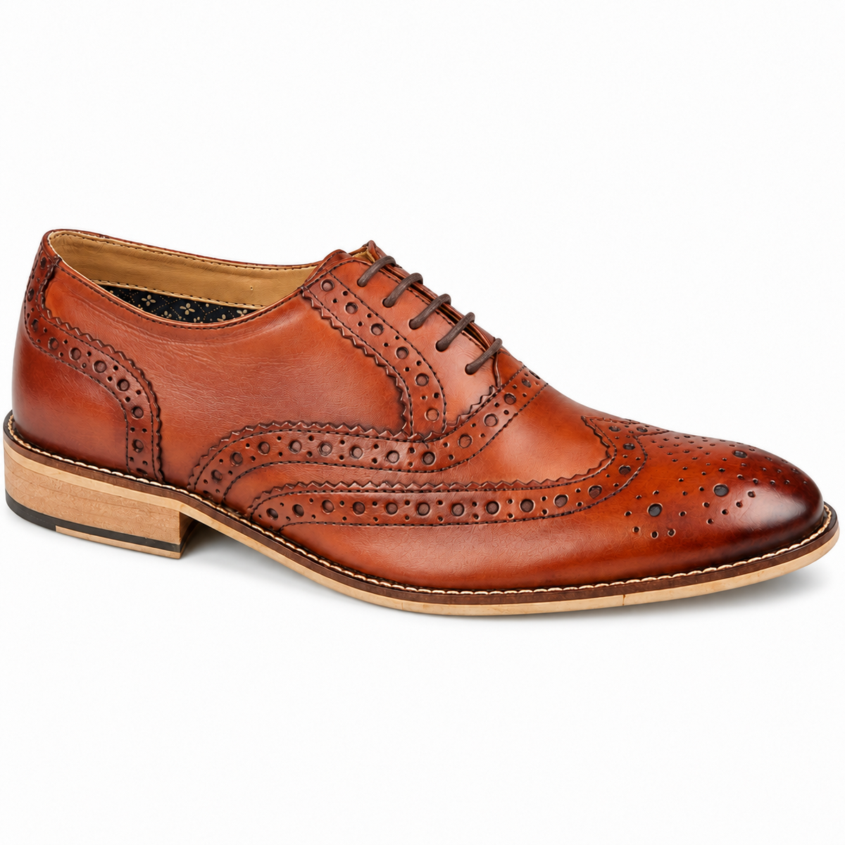 Men's Smart Leather Lace Up Oxford Brogue Shoes in Conker Brown and Tan