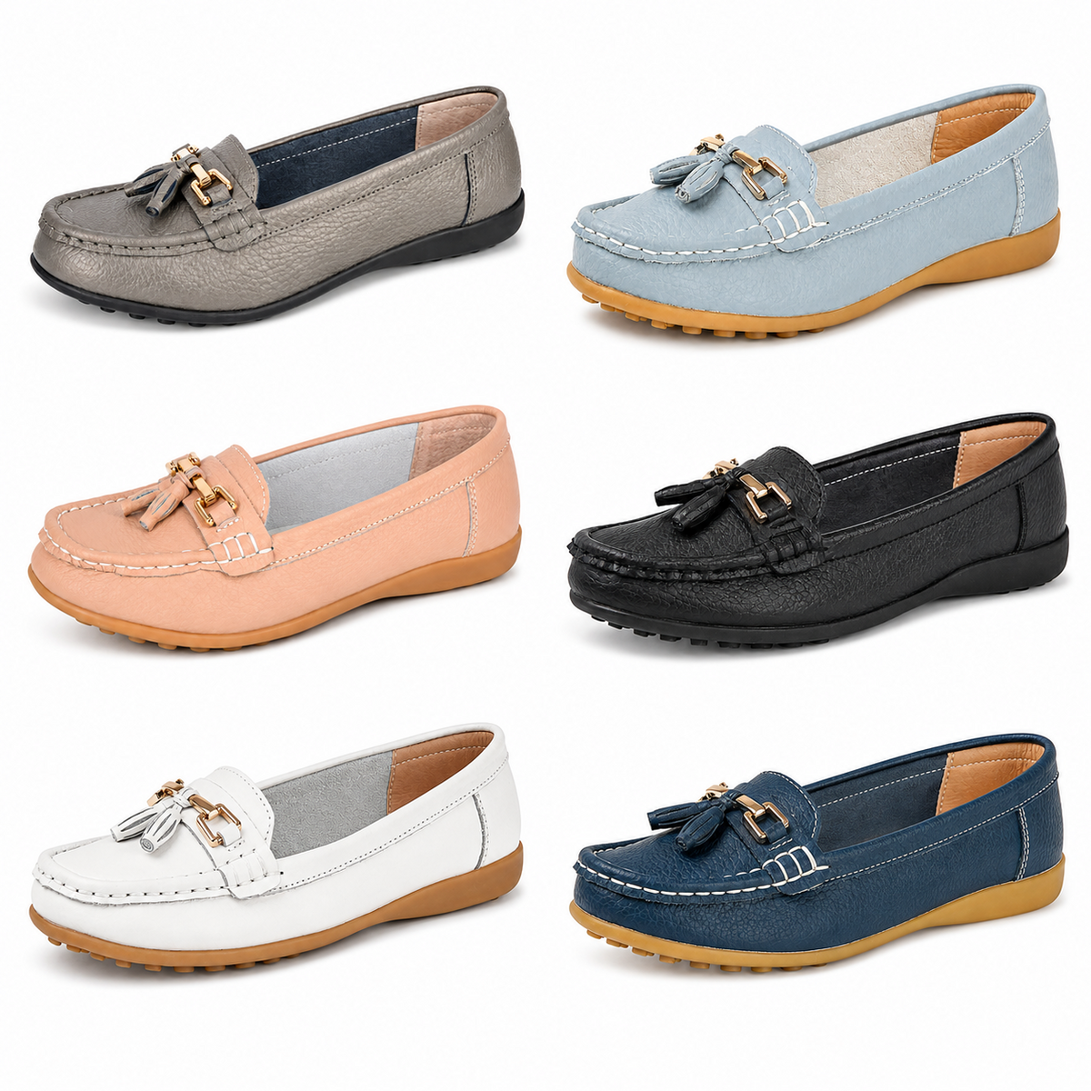 Women's Action Leather Flat Tassel Loafers Slip On Comfort Shoes