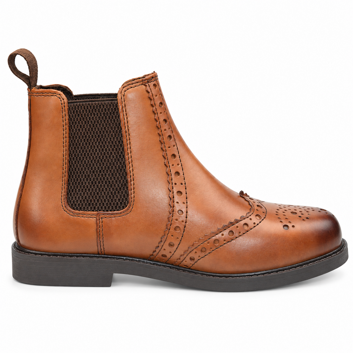 Boys Leather Brogue Ankle Boots with Twin Gussets
