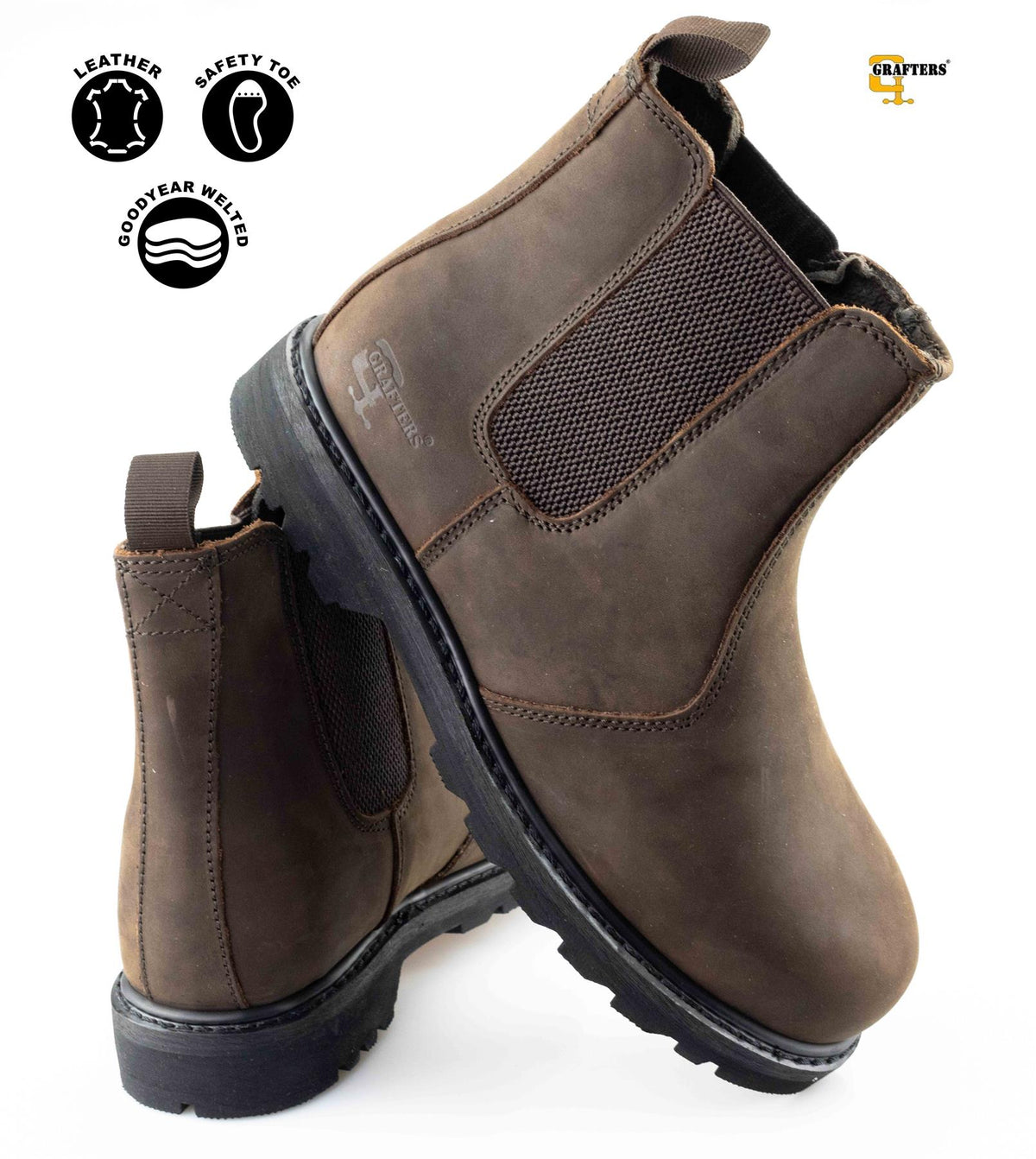 Men's Brown Crazyhorse Leather Safety Chelsea Dealer Boots
