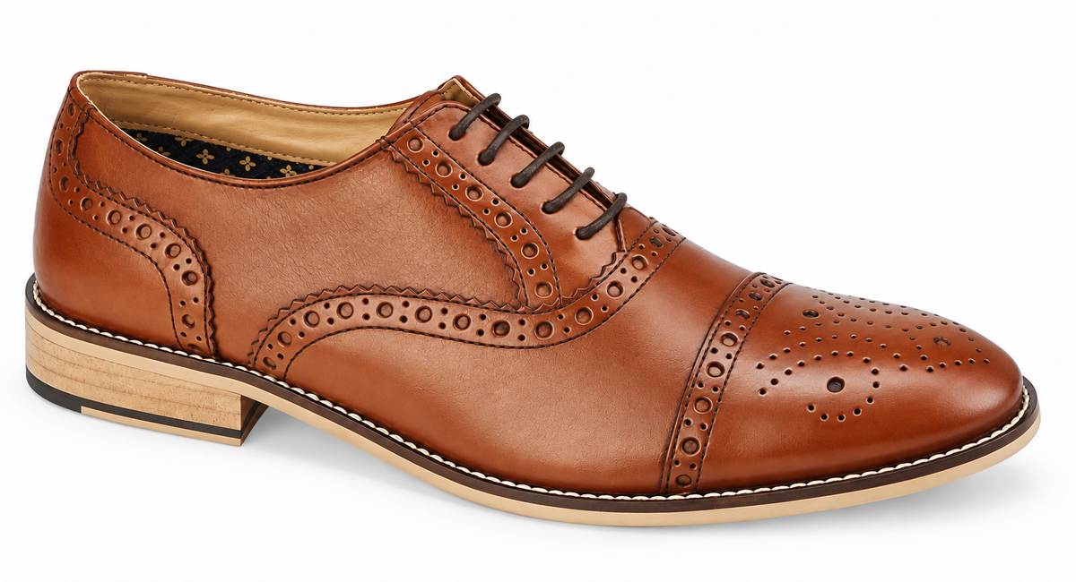 Men's Tan Leather Oxford Brogue Smart Shoes