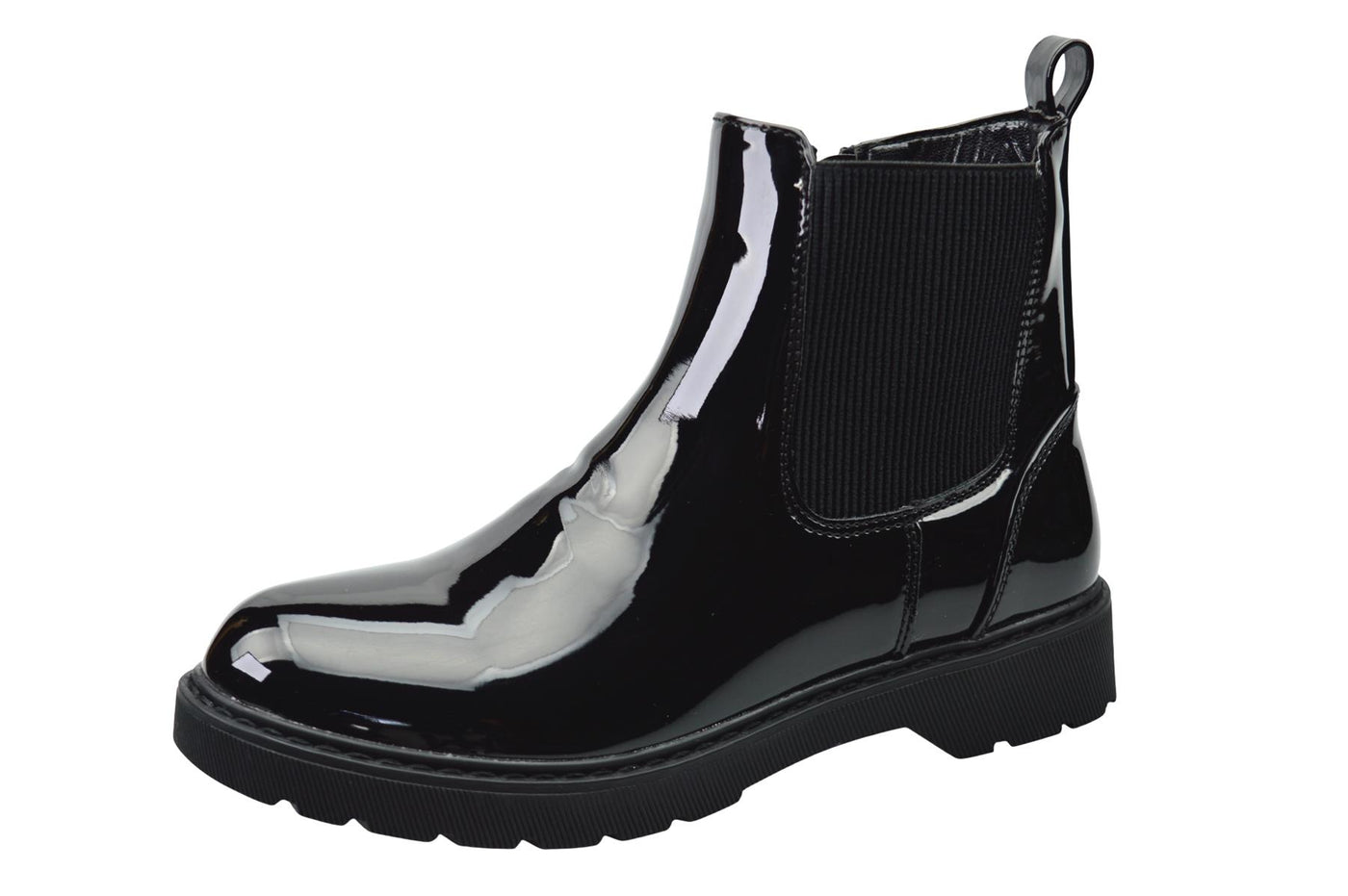 Girls Black Patent PU Zip Ankle Boots