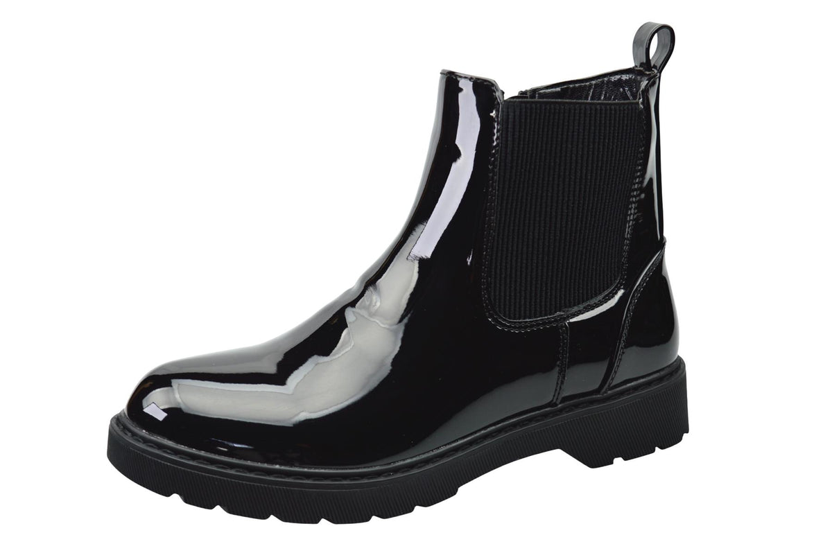 Girls Black Patent PU Zip Ankle Boots