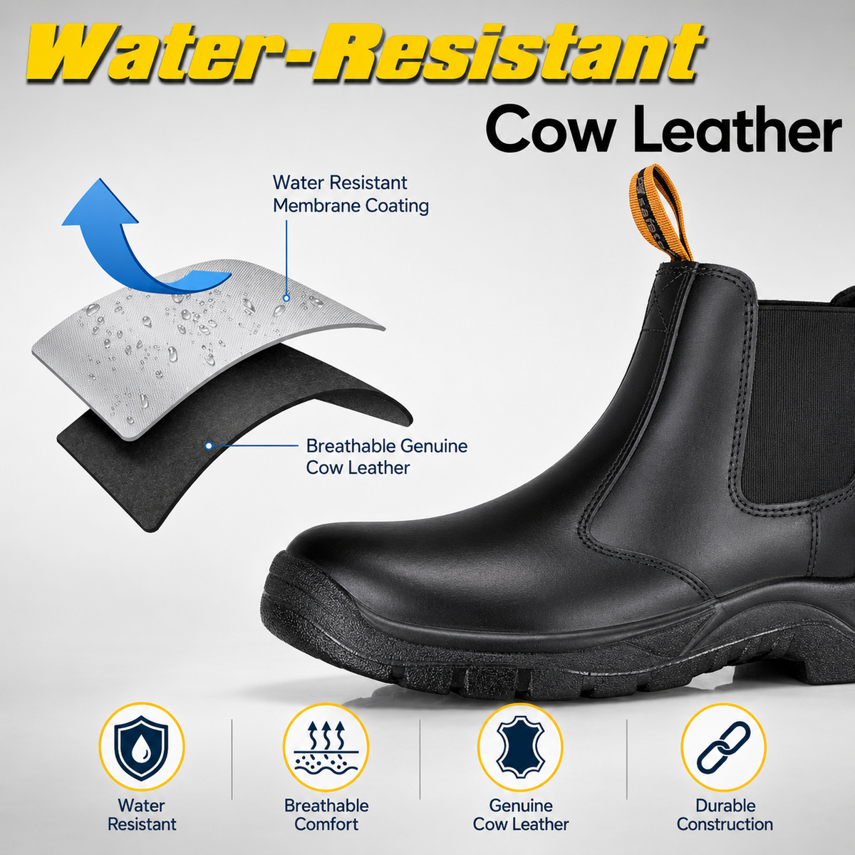 Men's S3 Black Leather Dealer Work Safety Boots