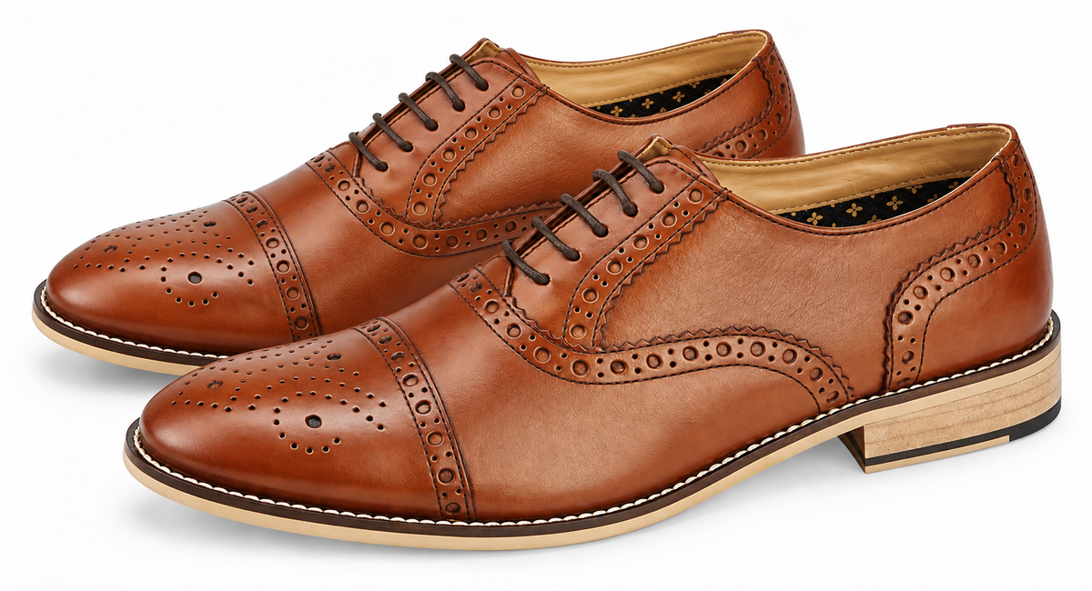Men's Tan Leather Oxford Brogue Smart Shoes