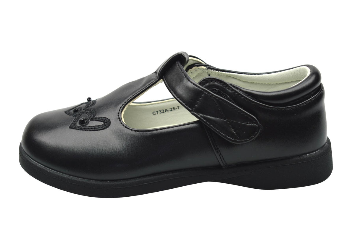 Girls' Infant Black PU Touch Fastening T-Bar School Shoes