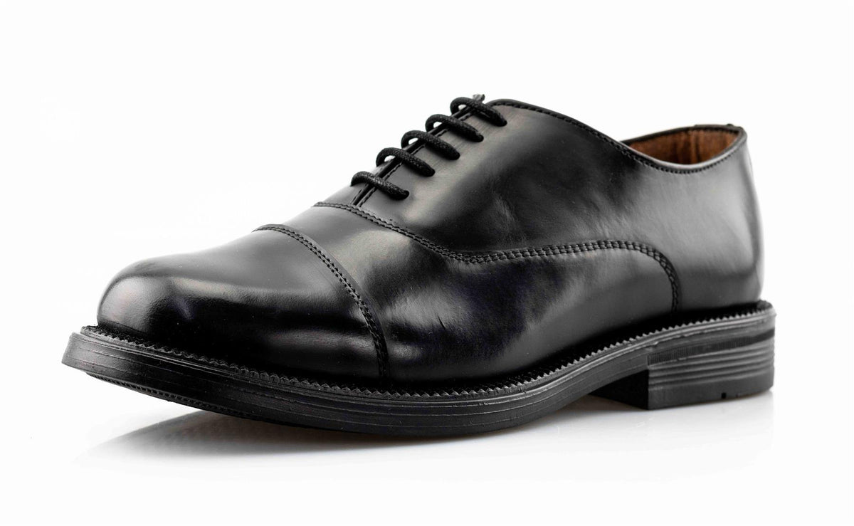 Boys' Black Leather Lace-Up Capped Oxford School Shoes