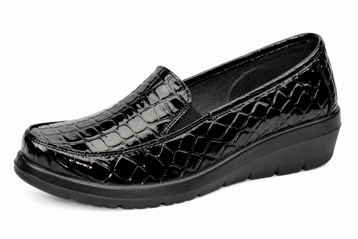 Women's Twin Gusset Slip On Low Wedge Comfort Shoes