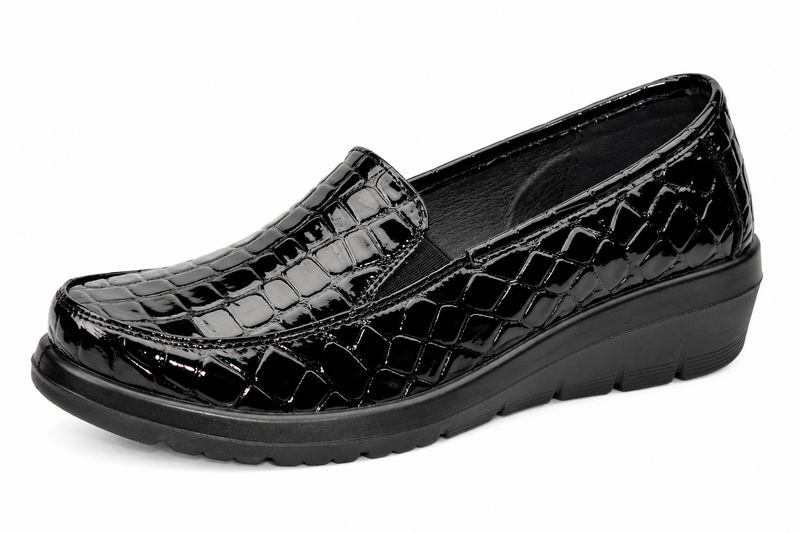 Women's Twin Gusset Slip On Low Wedge Comfort Shoes