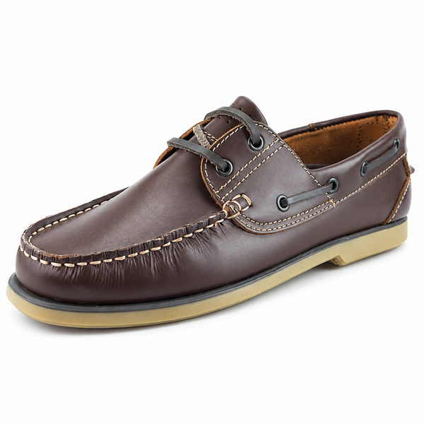 Men's Brown Leather Lace-Up Moccasin Casual Walking Boat Shoes