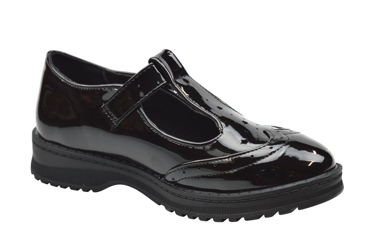 Girls Buckle T Bar Brogue School Shoes
