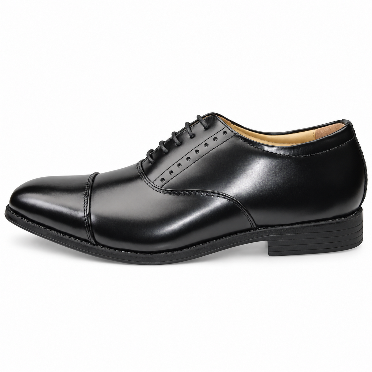 Men's Black Hi-Shine Leather Lace-Up Capped Oxford Comfort Smart Shoes