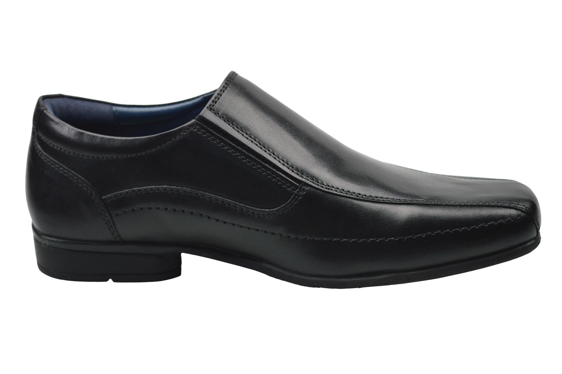Boys Black Leather Twin Gusset Slip On School Shoes