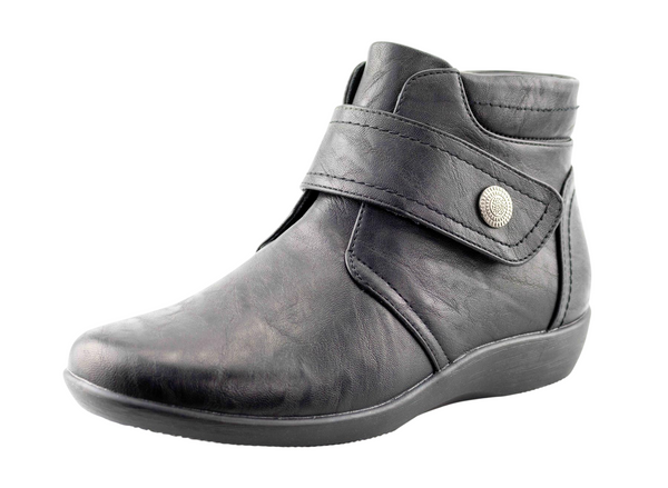Women's Extra Wide EE Fit Black PU Touch Fasten Zip Ankle Boots