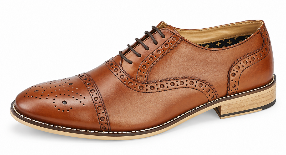 Men's Tan Leather Oxford Brogue Smart Shoes