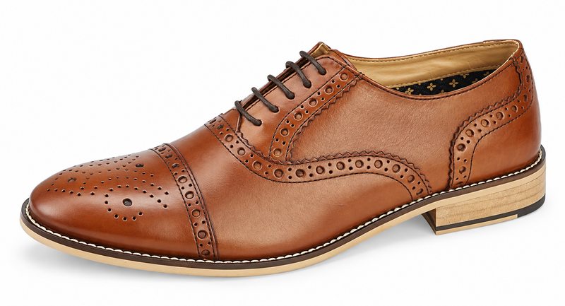 Men's Tan Leather Oxford Brogue Smart Shoes