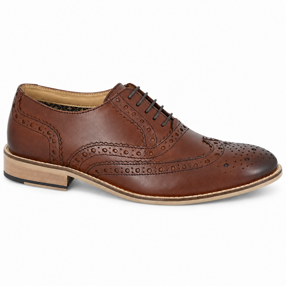 Men's Smart Leather Lace Up Oxford Brogue Shoes in Conker Brown and Tan