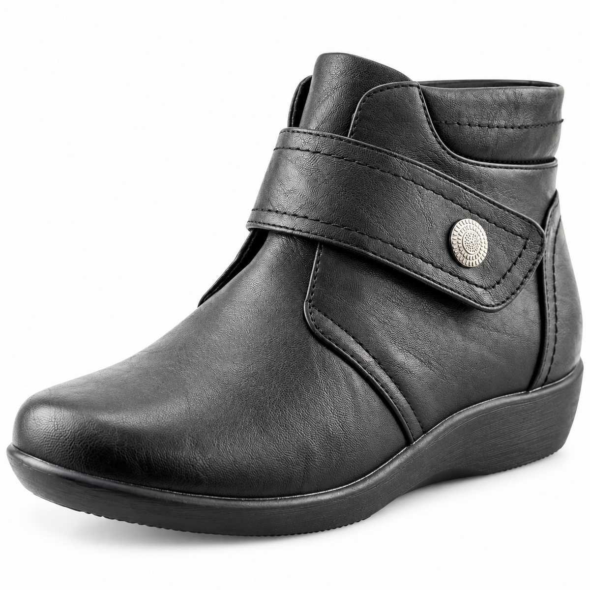Women's Extra Wide EE Fit Black PU Touch Fasten Zip Ankle Boots