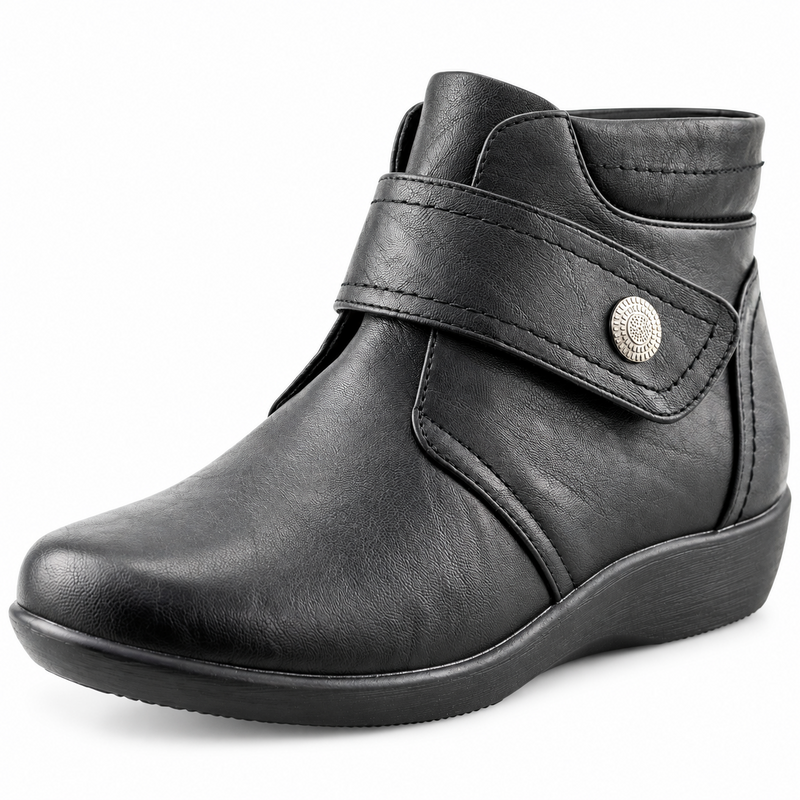 Women's Extra Wide EE Fit Black PU Touch Fasten Zip Ankle Boots