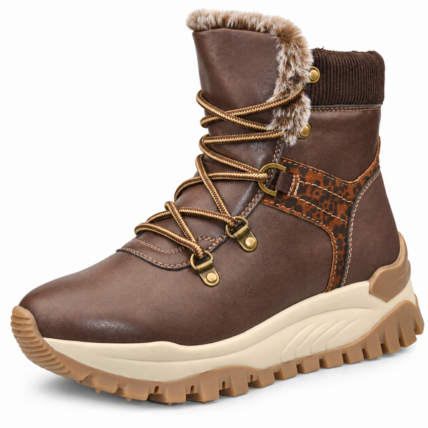 Women's Brown Hiker Style Ankle Boots with Faux Fur Lining