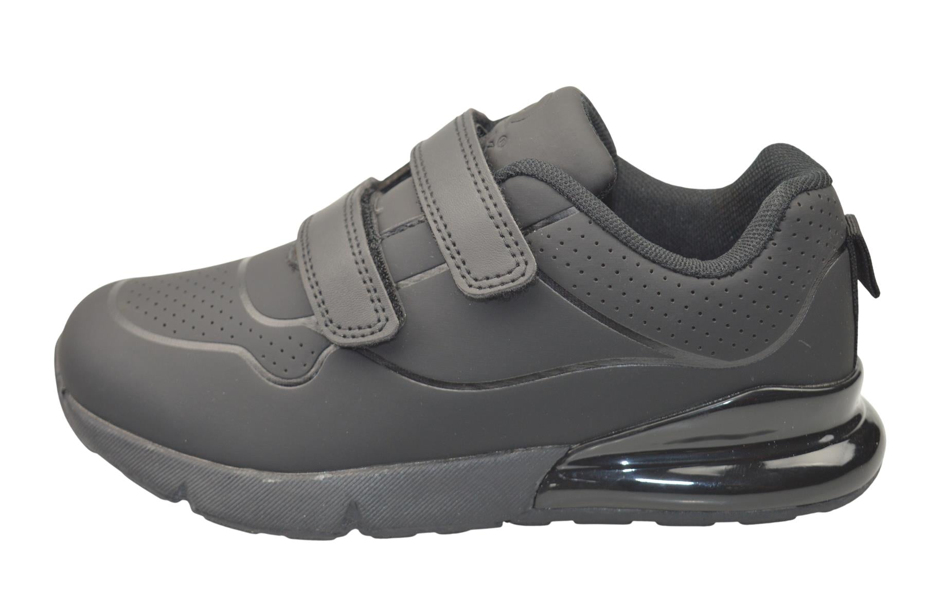 Boys Black PU School Trainers with Twin Bar Touch Fastening