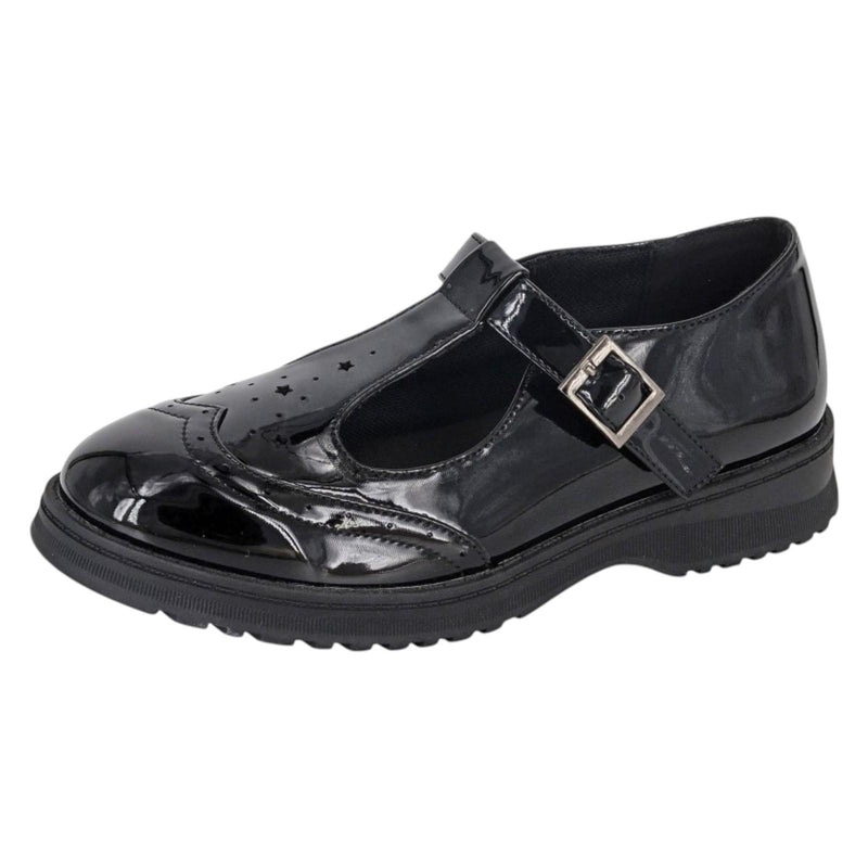 Girls Buckle T Bar Brogue School Shoes