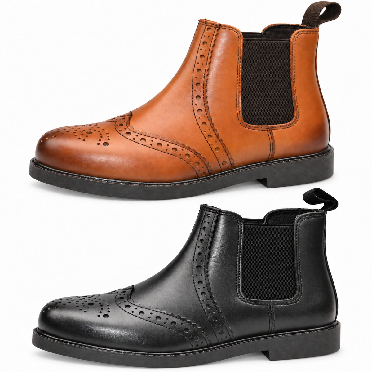 Boys Leather Brogue Ankle Boots with Twin Gussets