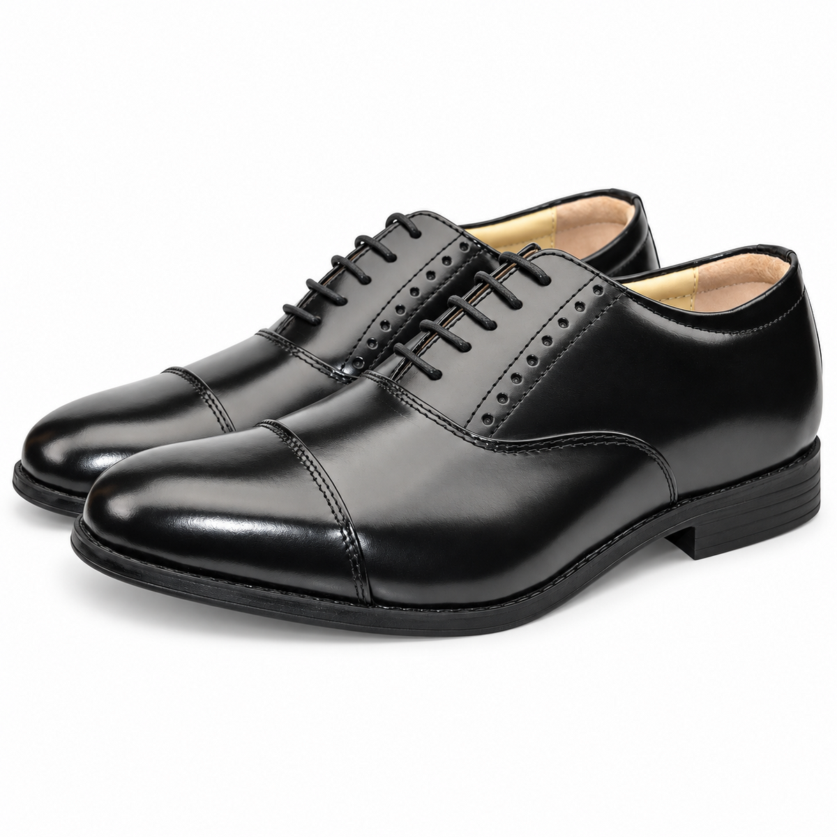 Men's Black Hi-Shine Leather Lace-Up Capped Oxford Comfort Smart Shoes