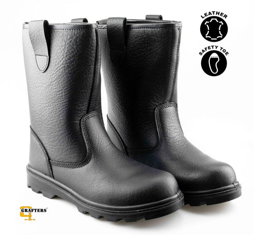 Men's Black Leather Safety Rigger Boots