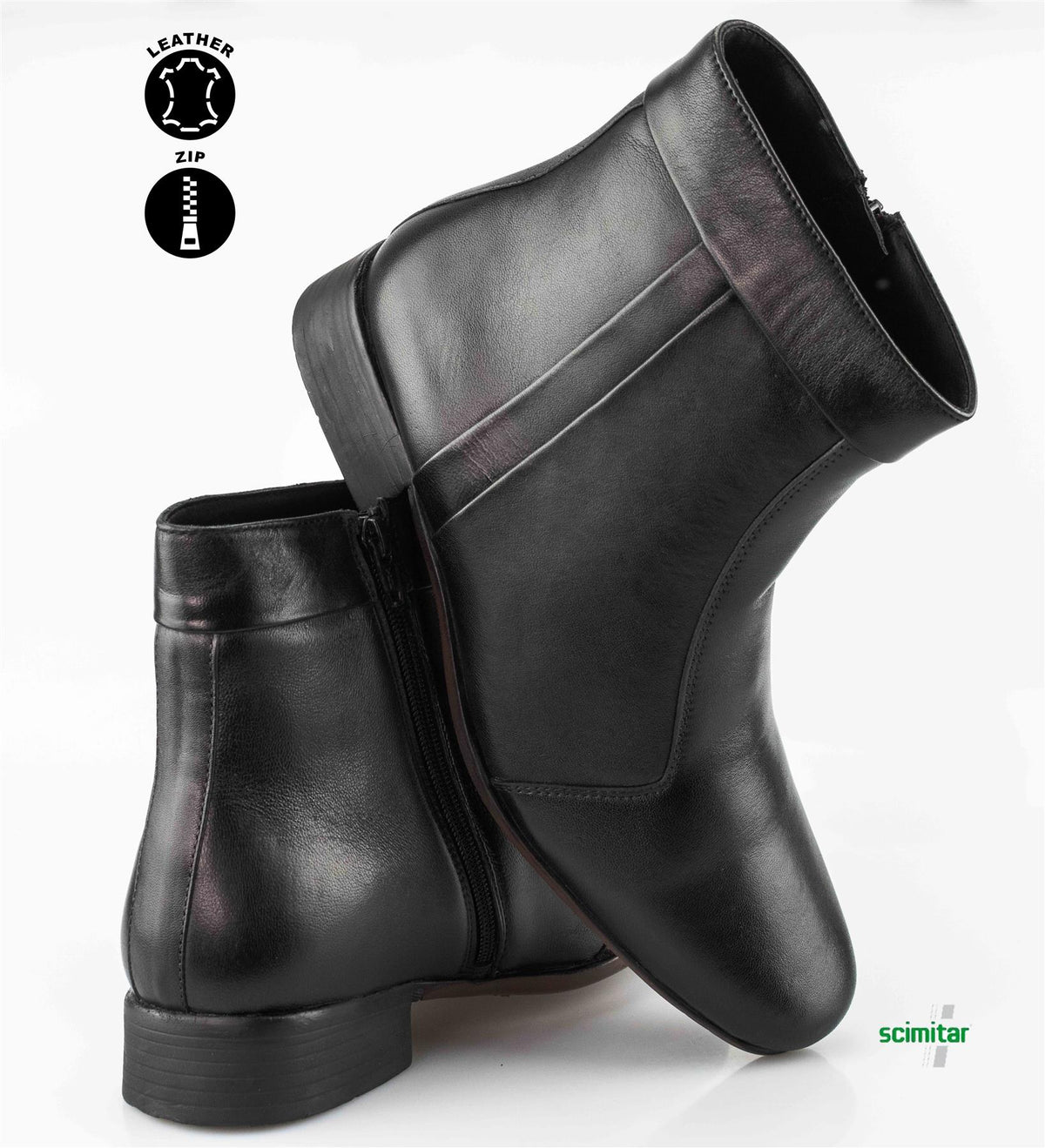 Men's Smart Black Softie Leather Zip-Up Ankle Boots