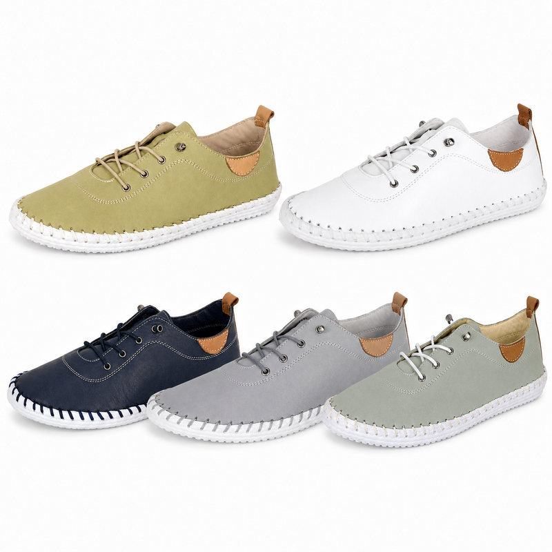Women's Leather Comfort Slip-On Shoes with Elastic Laces