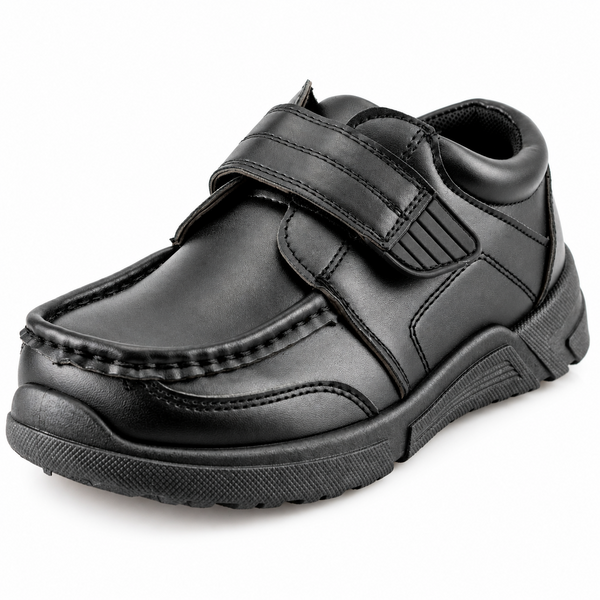 Boys' Black PU Touch-Fastening School Shoes
