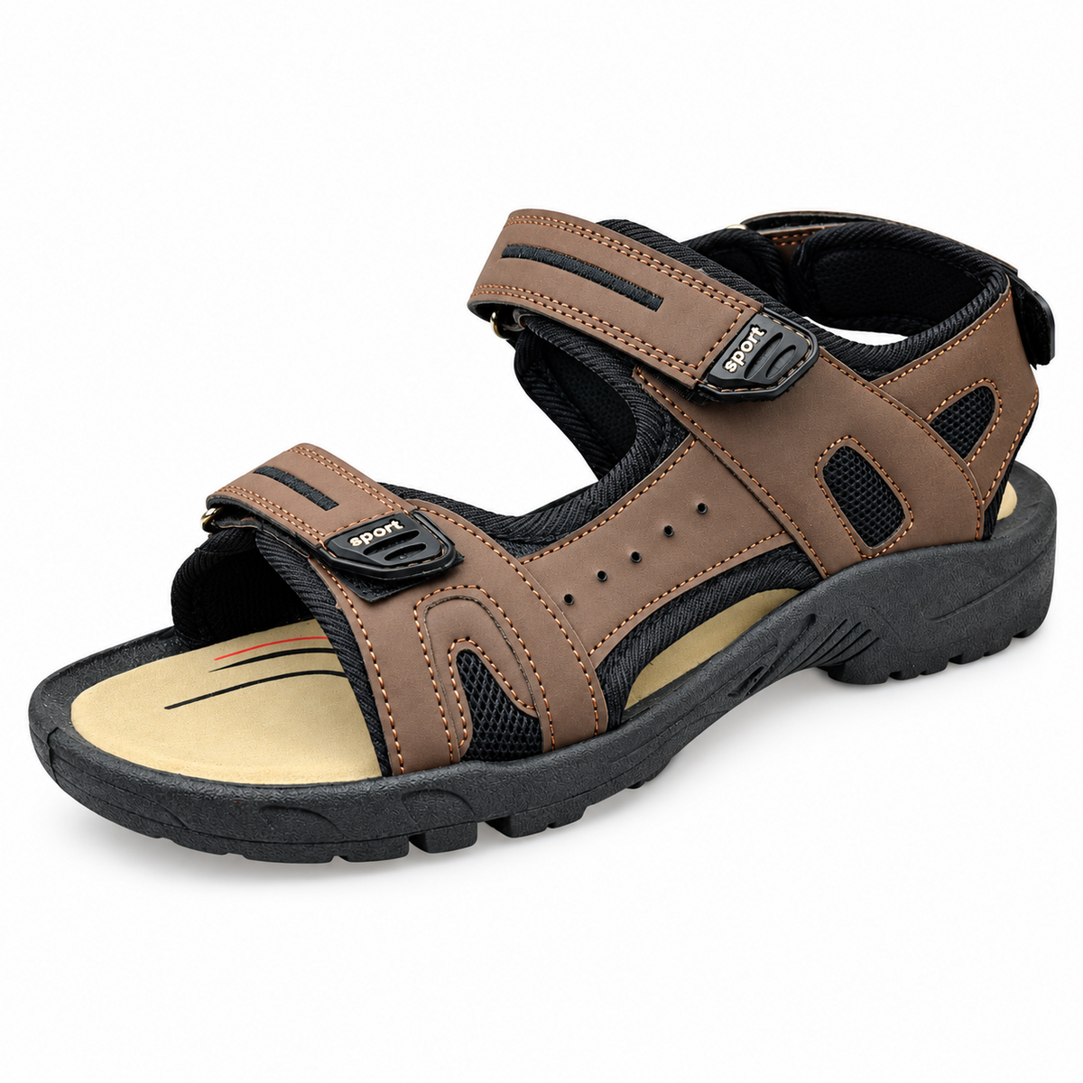Men's Faux Leather 3-Strap Hiking and Walking Sandals